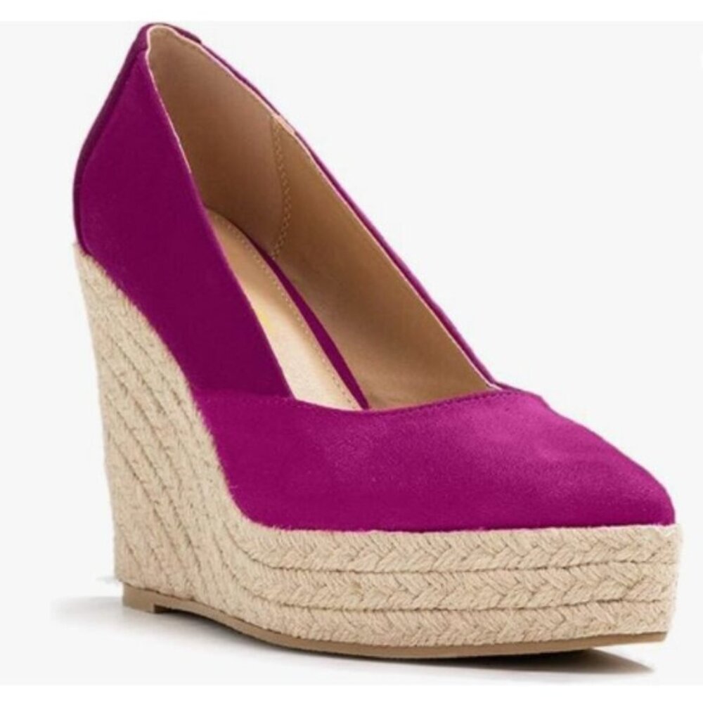 FOWT Purple Espadrille Wedge Sandals High Platform Suede Upper Slip On Shoes